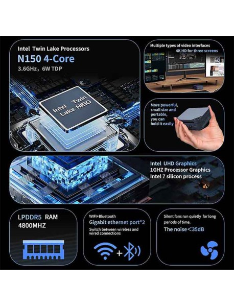 Pastall N150 Mini PC, Intel Twin Lake N150 (Upgraded N100), 12GB 4800MHz LPDDR5 512GB NVMe M.2 SSD, Mini Computer Support 4K Triple Disply, Micro PC with USB3.2/RJ45/WiFi/BT/Home/Office