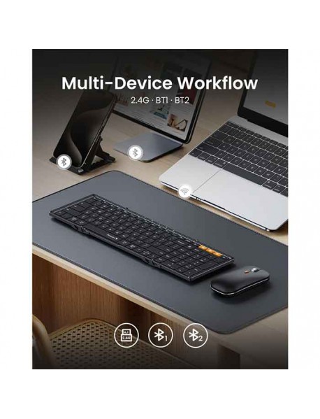 Pastall  Computer peripherals Foldable Keyboard and Mouse, 2.4G+Dual Bluetooth Portable Mouse Keyboard for Laptop iPads Tablets - Black
