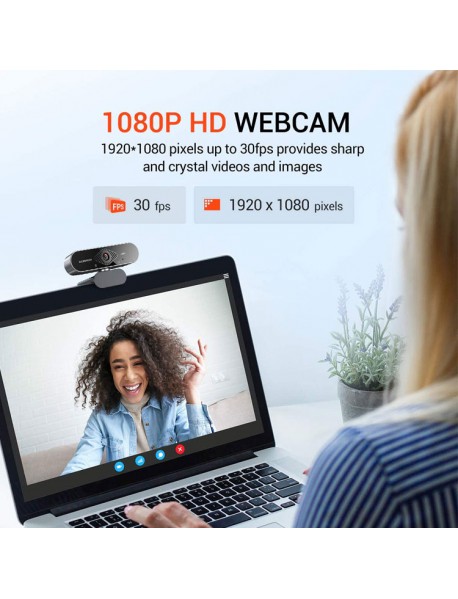 PT13016 1080P HD Webcam with Auto Light Correction for Desktop/Laptop, Streaming Computer USB Web Camera for Video Conferencing, Teaching, Streaming, and Gaming